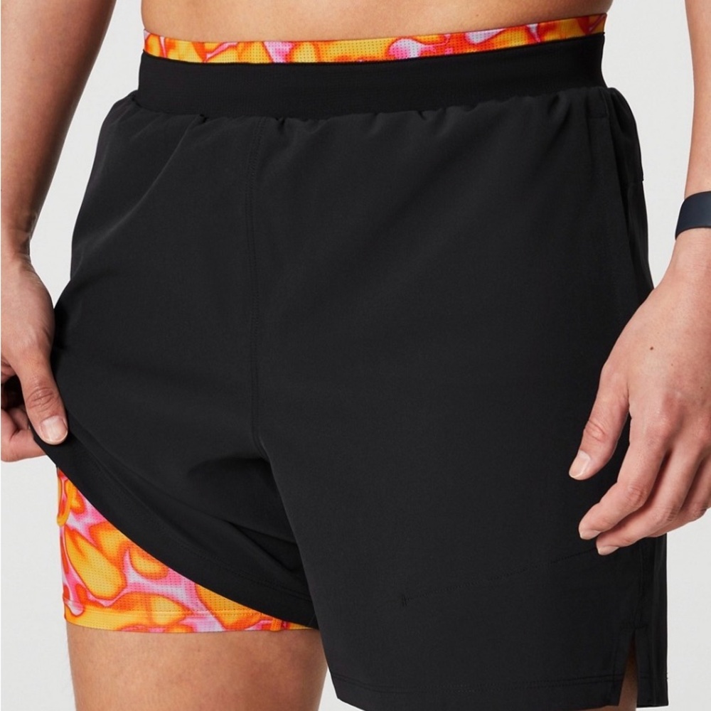 Fabletics Fundamental Short II Black and Orange Athletic Shorts